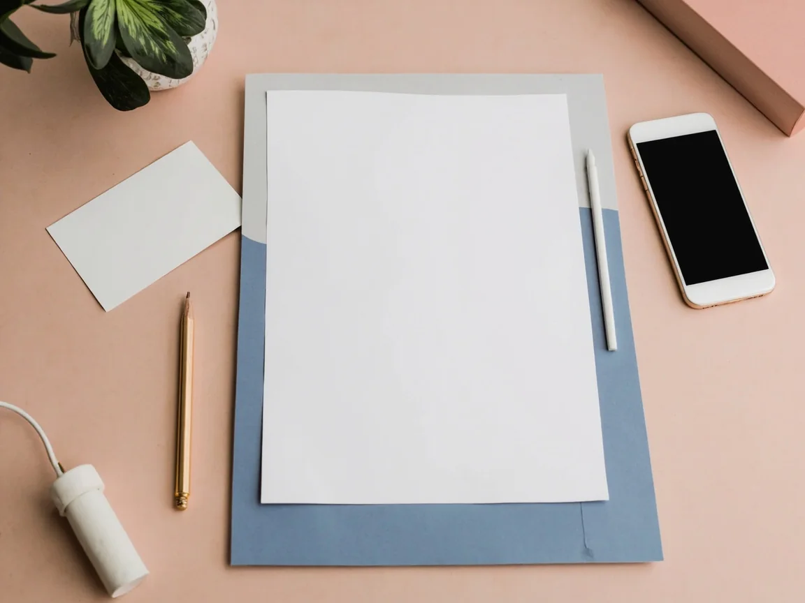 A clean desk with a notebook and a pen, in soft daylight