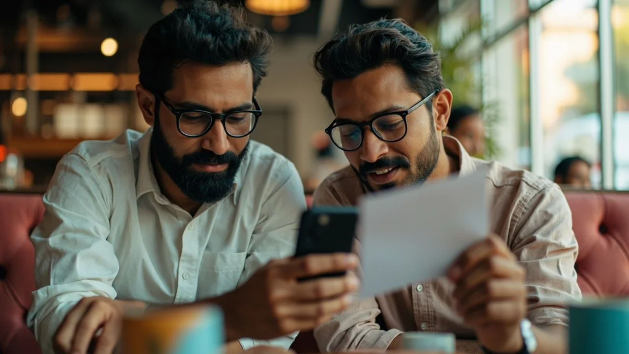 Two phones side by side showing a referral code being shared